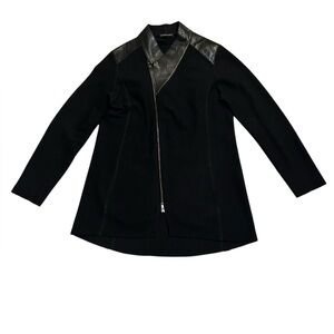 Eileen Fisher Women's Wool/Leather Asymmetrical Zip Moto Jacket Black PM